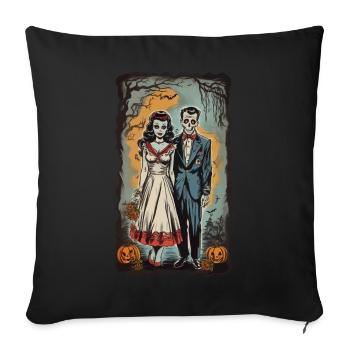 Zombie jeunes mariés Halloween Vintage affiche - Housse de coussin décorative 45 x 45 cm - noir - Devant