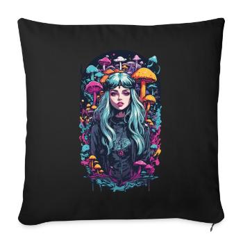 Champignon magique Woodland Psytrance Girl Design - Housse de coussin décorative 45 x 45 cm - noir - Devant