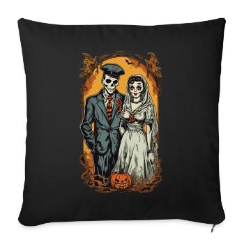 Halloween Zombie jeunes mariés rétro affiche Style - Housse de coussin décorative 45 x 45 cm - noir - Devant