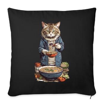 Asian Cat Enjoys Ramen Japanese Style - Sofa pillowcase 17,3'' x 17,3'' (45 x 45 cm) - black - Front