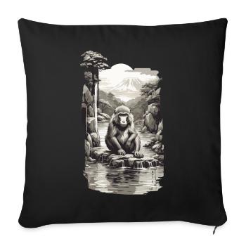 Japanese Monkey in Hot Spring Vintage Art - Sofa pillowcase 17,3'' x 17,3'' (45 x 45 cm) - black - Front