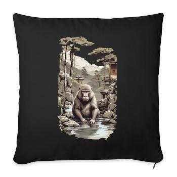 Japanese macaque ukiyo-e monkey in hot spring design - Sofa pillowcase 17,3'' x 17,3'' (45 x 45 cm) - black - Front