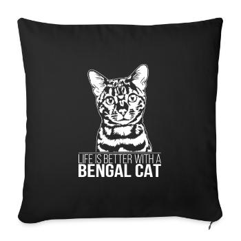 Bengal La vie de chat est meilleure Chats de chat Wilsigns - Housse de coussin décorative 45 x 45 cm - noir - Devant