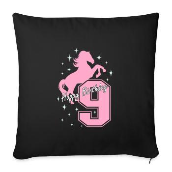 9. Geburtstag Reiten Pferd Reitstall - Sofakissenbezug 45 x 45 cm - Schwarz - Vorne