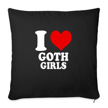 J’aime les filles gothiques coeur drôle spirituel - Housse de coussin décorative 45 x 45 cm - noir - Devant