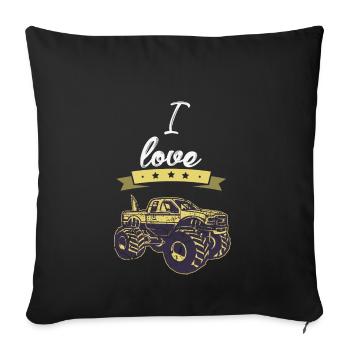 J'aime monstre cadeau Trucks I love - Housse de coussin décorative 45 x 45 cm - noir - Devant