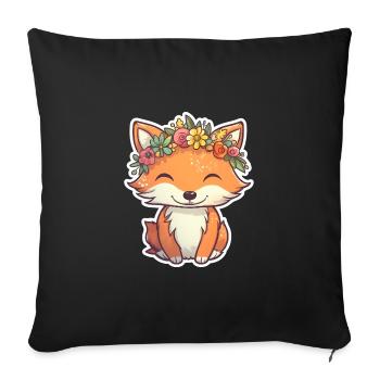 Small fox with flower crown - Sofa pillowcase 17,3'' x 17,3'' (45 x 45 cm) - black - Front