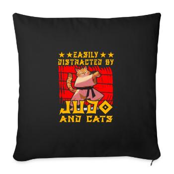 Facilement distrait par le judo et les chats - Housse de coussin décorative 45 x 45 cm - noir - Devant