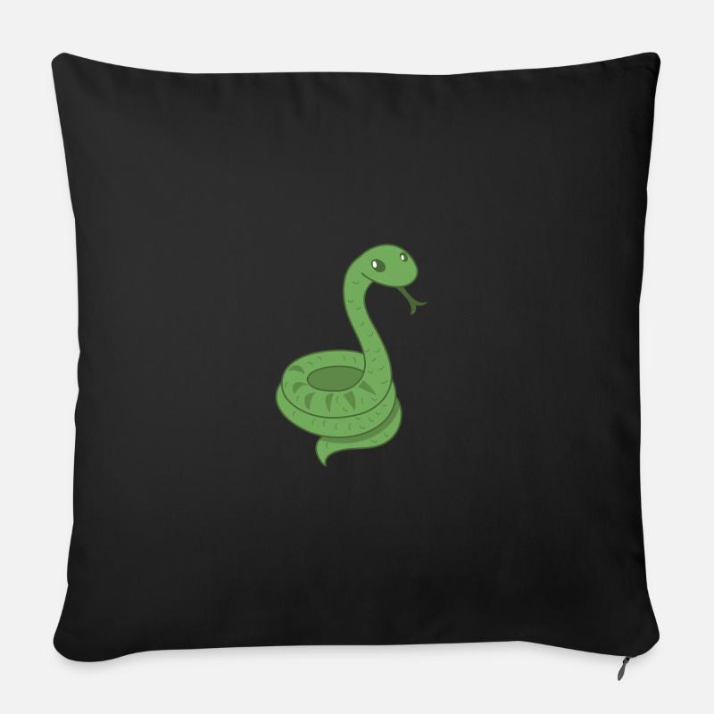 Serpent vert (snek) avec la langue sortie - Housse de coussin décorative 45 x 45 cm - noir