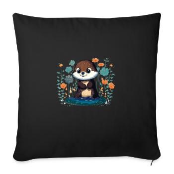 Fleurs de loutre bébé – Loutre - Sofa pillowcase 17,3'' x 17,3'' (45 x 45 cm) - black - Front