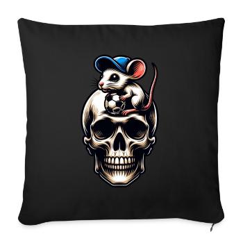 Skull Maus und Fussball lustiges Fussballmotiv - Sofakissenbezug 45 x 45 cm - Schwarz - Vorne