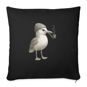 HH Nordsee Möwe Mütze Beanie Schwarz Weiß Pfeife - Sofakissenbezug 45 x 45 cm - Schwarz - Vorne