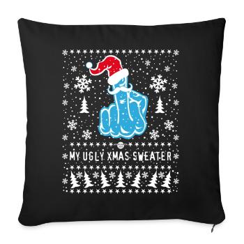 Mittelfinger mit Weihnachtsmütze Ugly Xmas Sweater - Sofakissenbezug 45 x 45 cm - Schwarz - Vorne