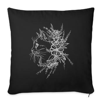 Chat avec des fleurs tatouage art chat fleurs blanc - Housse de coussin décorative 45 x 45 cm - noir - Devant