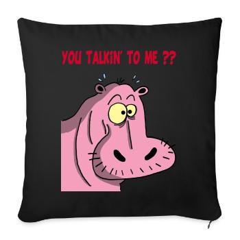 Hippopotame rose - Housse de coussin décorative 45 x 45 cm - noir - Devant