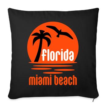 Floride, Miami beach (soleil, palmier, oiseau) - Housse de coussin décorative 45 x 45 cm - noir - Devant