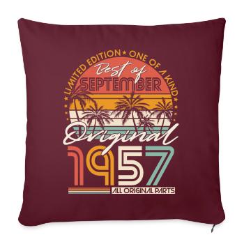 Septembre 1957 Vintage Anniversaire Rétro - Housse de coussin décorative 45 x 45 cm - bordeaux - Devant