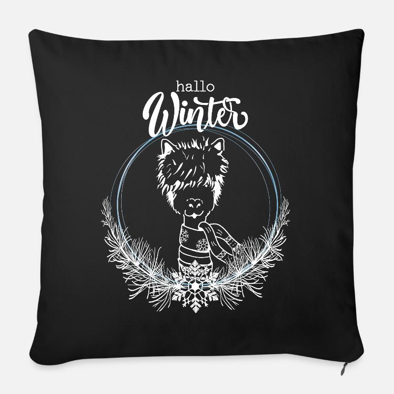 Alpaga Hello Winter - Housse de coussin décorative 45 x 45 cm - noir