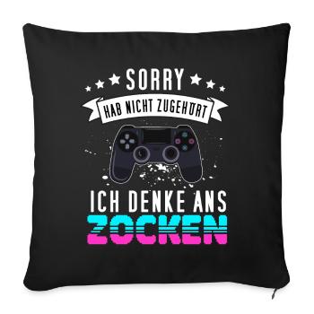 Gamer Design mit Controller - Funny Gaming Gamepad - Sofakissenbezug 45 x 45 cm - Schwarz - Vorne