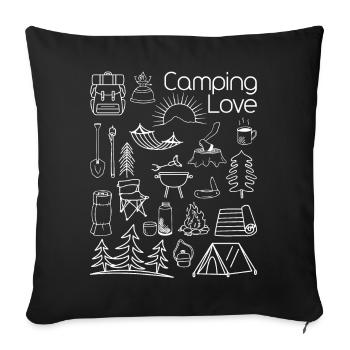 Camping Love Lineart blanc - Housse de coussin décorative 45 x 45 cm - noir - Devant