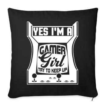 Oui, je suis une fille de joueur Essayez de continuer à jouer drôle - Housse de coussin décorative 45 x 45 cm - noir - Devant