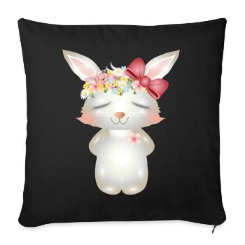 Lapin blanc mignon avec des fleurs et un arc - Housse de coussin décorative 45 x 45 cm - noir - Devant