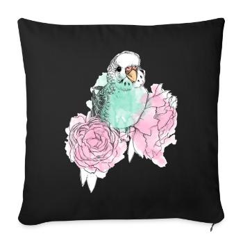 Budgerigars and peonies - Sofa pillowcase 17,3'' x 17,3'' (45 x 45 cm) - black - Front