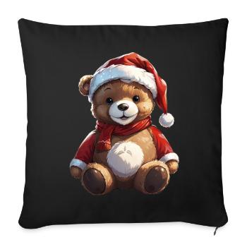 Noël mignon ours en peluche chapeau de Père Noël - Housse de coussin décorative 45 x 45 cm - noir - Devant