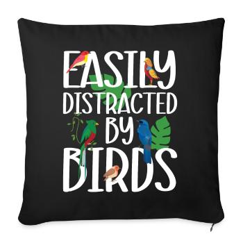 Facilement distrait par les oiseaux - Housse de coussin décorative 45 x 45 cm - noir - Devant