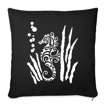 Hippocampe tribal blanc - Housse de coussin décorative 45 x 45 cm - noir - Devant