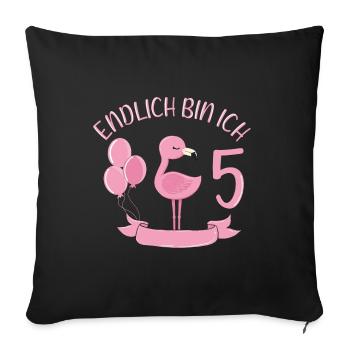 flamant rose Chemise d’anniversaire Enfin 5 ans fille - Housse de coussin décorative 45 x 45 cm - noir - Devant