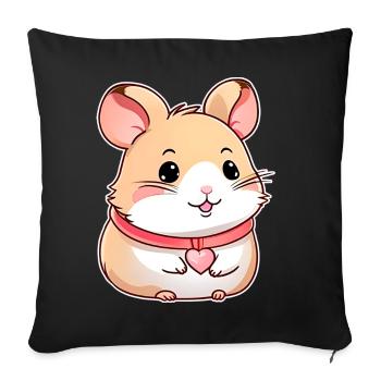 Niedlicher Hamster mit Herzchen - Sofakissenbezug 45 x 45 cm - Schwarz - Vorne