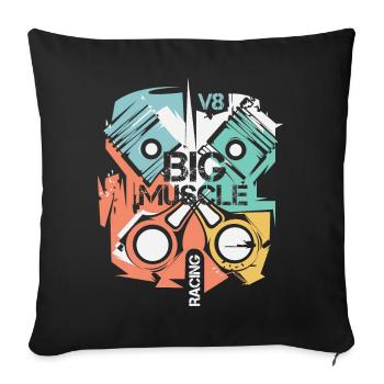 Logo rétro V8 Musclecar Moteur Vintage Moteur Piston Logo - Housse de coussin décorative 45 x 45 cm - noir - Devant