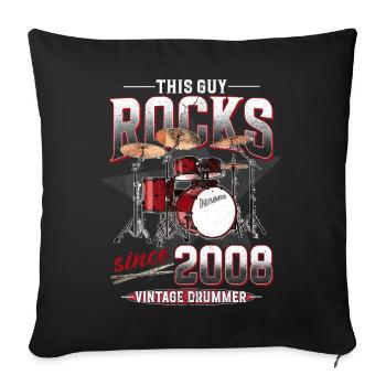 2008 Vintage Drum Drummer Anniversaire - Housse de coussin décorative 45 x 45 cm - noir - Devant