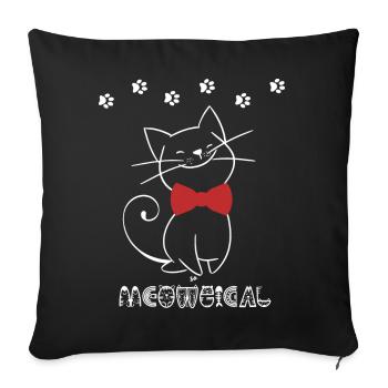 Playful cat illustration with red ribbon - Sofa pillowcase 17,3'' x 17,3'' (45 x 45 cm) - black - Front