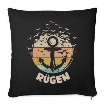 Rügen Baltic Sea island retro anchor seagulls vintage birds - Sofa pillowcase 17,3'' x 17,3'' (45 x 45 cm) - black - Front