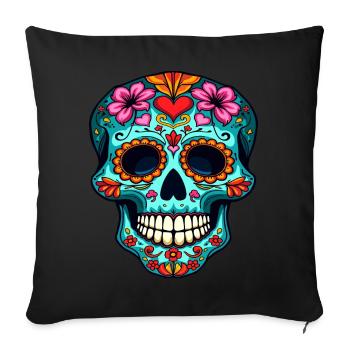Heart and Floral Sugar Skull – Festive Artwork - Sofa pillowcase 17,3'' x 17,3'' (45 x 45 cm) - black - Front