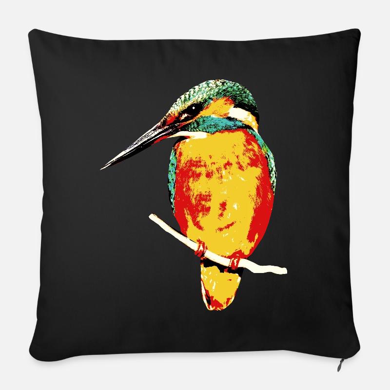 Lebendige Vogelkunst auf Textilien - Sofakissenbezug 45 x 45 cm - Schwarz