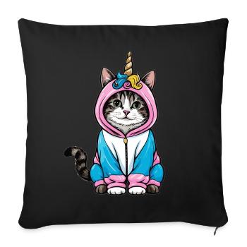 Einhorn Katze - Sofakissenbezug 45 x 45 cm - Schwarz - Vorne