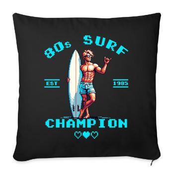 Retro Pixel 80th Surf Champion - Sofakissenbezug 45 x 45 cm - Schwarz - Vorne