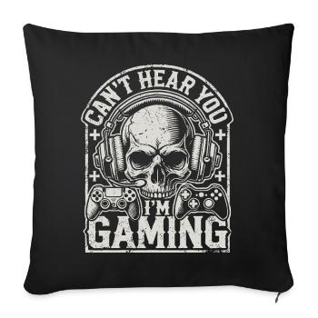 Gaming Totenschädel mit Headset und Controllern - Sofakissenbezug 45 x 45 cm - Schwarz - Vorne