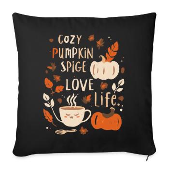 Herbstlicher Pumpkin Cozy Print Kürbis Design  - Sofakissenbezug 45 x 45 cm - Schwarz - Vorne