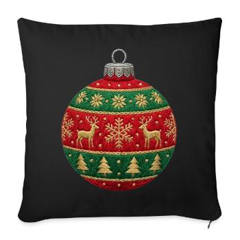 Embroidered Christmas bauble – ornament (printed) minimal - Sofa pillowcase 17,3'' x 17,3'' (45 x 45 cm) - black - Front