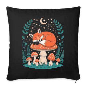 Schlafender Fuchs auf Pilz unter Sternenhimmel - Sofakissenbezug 45 x 45 cm - Schwarz - Vorne