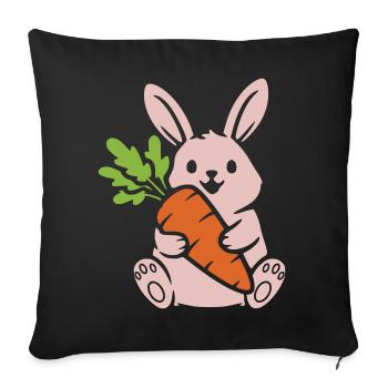Bande dessinée du lapin mignon avec une carotte et une carotte - Housse de coussin décorative 45 x 45 cm - noir - Devant