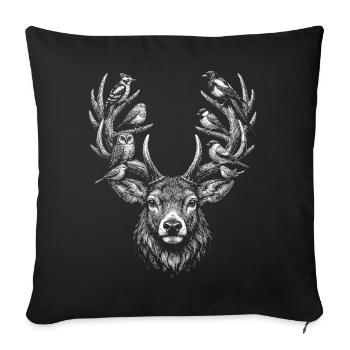 White deer head silhouette on black - Sofa pillowcase 17,3'' x 17,3'' (45 x 45 cm) - black - Front
