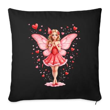 Fée rose avec des ailes de papillon - Housse de coussin décorative 45 x 45 cm - noir - Devant