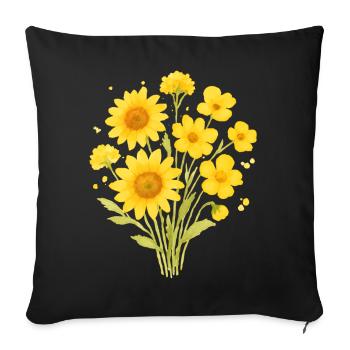 Bouquet d’aquarelle tournesol - Housse de coussin décorative 45 x 45 cm - noir - Devant