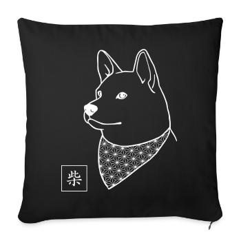SHIBA Shiba - Chiot Bandana Asanoha japonais - Housse de coussin décorative 45 x 45 cm - noir - Devant