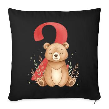 Cuddly bear with number 2 - Sofa pillowcase 17,3'' x 17,3'' (45 x 45 cm) - black - Front